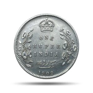 Scarce One Rupee Edward VII King & Emperor 1909 CE Calcutta Mint Silver Coin, British India Uniform Coinage, Collectible.
