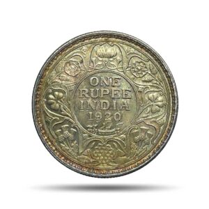 One Rupee George V 1920 CE Bombay Mint Silver coin, British India Uniform Coinage, UNC.