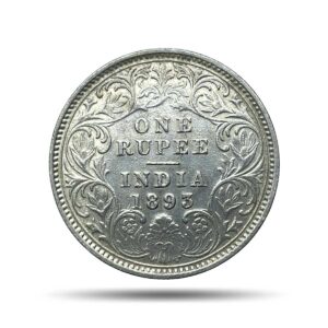 One Rupee Victoria Empress 1893 Calcutta Mint 'C' incuse Silver Coin, British India Uniform Coinage, Fine.