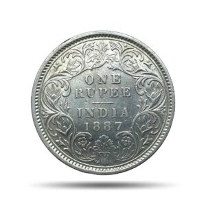 One Rupee Victoria Empress 1887 Calcutta Mint 'C' incuse Silver Coin, British India Uniform Coinage, Fine.