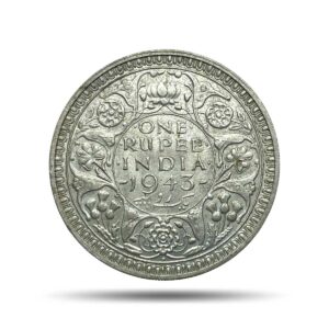 Scarce One Rupee George VI King Emperor 1943 Bombay Mint Silver Coin, British India Uniform Coinage, AU.