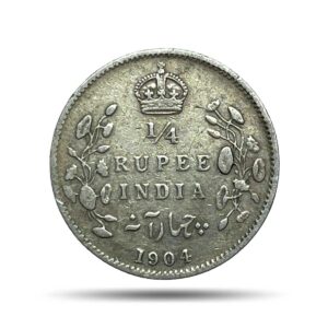 1/4 Rupee Edward VII King And Emperor 1904 Calcutta Mint Silver Coin, British India Uniform Coinage, Collectible.