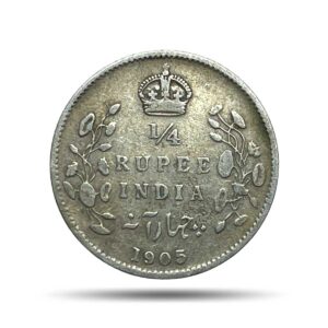 1/4 Rupee Edward VII King And Emperor 1905 Calcutta Mint Silver Coin, British India Uniform Coinage, Collectible.