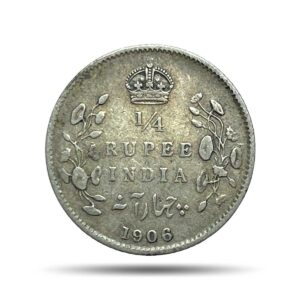 1/4 Rupee Edward VII King And Emperor 1906 Calcutta Mint Silver Coin, British India Uniform Coinage, Collectible.