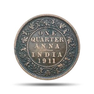 Quarter Anna George V King Emperor 1911 Calcutta Mint Bronze Coin, British India Uniform Coinage, Fine.
