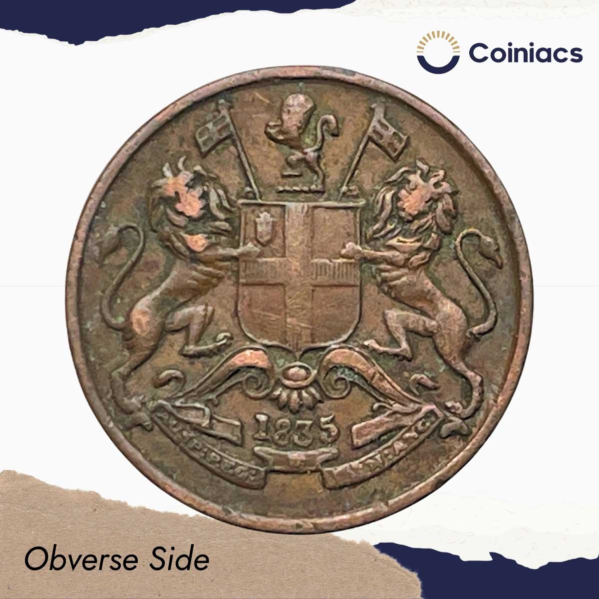 1/12 Anna East India Company 1835 Madras Mint Copper Coin, British India Uniform Coinage, XF. - Image 2