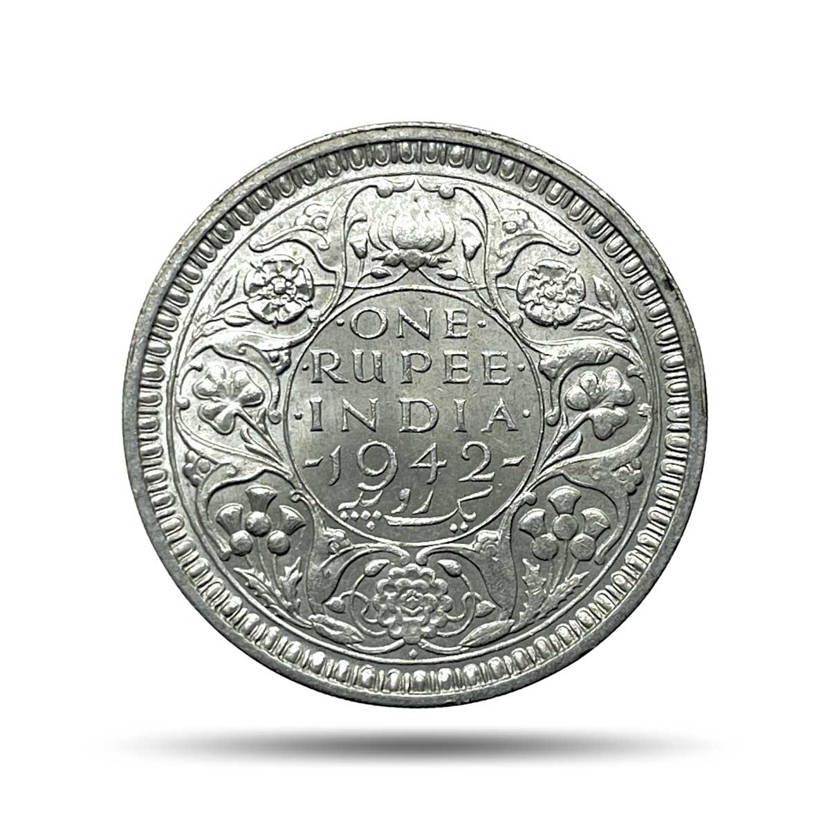 One Rupee George VI King Emperor 1942 CE Bombay Mint (Obv B, Rev II) 11.6 gms Silver Coin, British India Uniform Coinage, UNC.