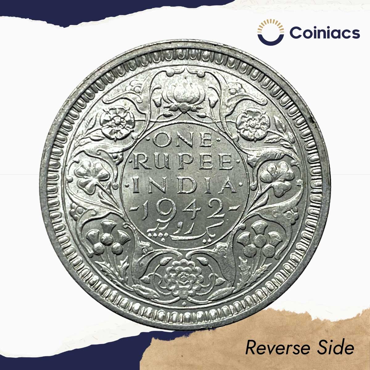One Rupee George VI King Emperor 1942 CE Bombay Mint (Obv B, Rev II) 11.6 gms Silver Coin, British India Uniform Coinage, UNC. - Image 3