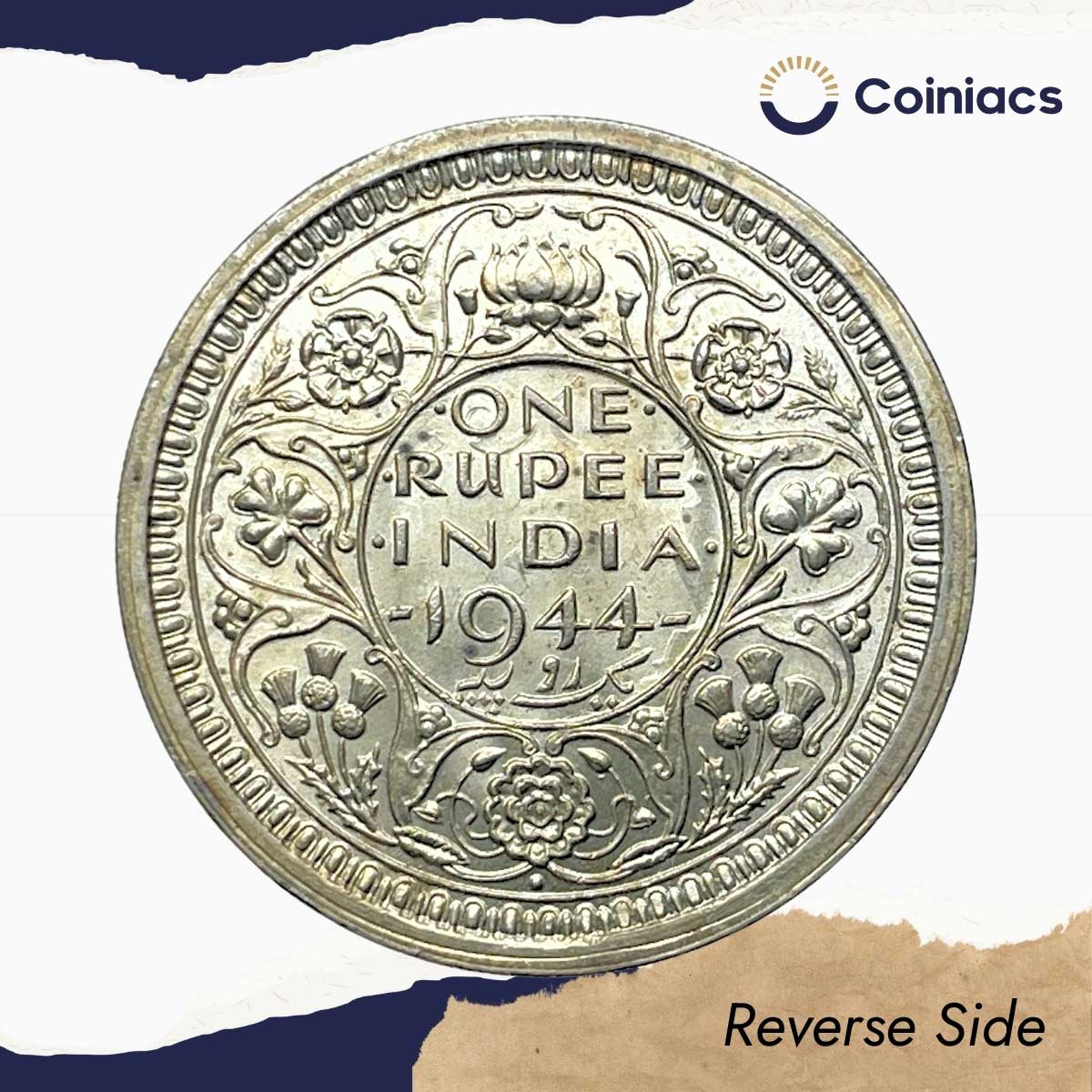 One Rupee George VI King Emperor 1944 CE Bombay Mint (Obv D, Rev II) 11.6 gms Silver Coin, British India Uniform Coinage, UNC. - Image 3