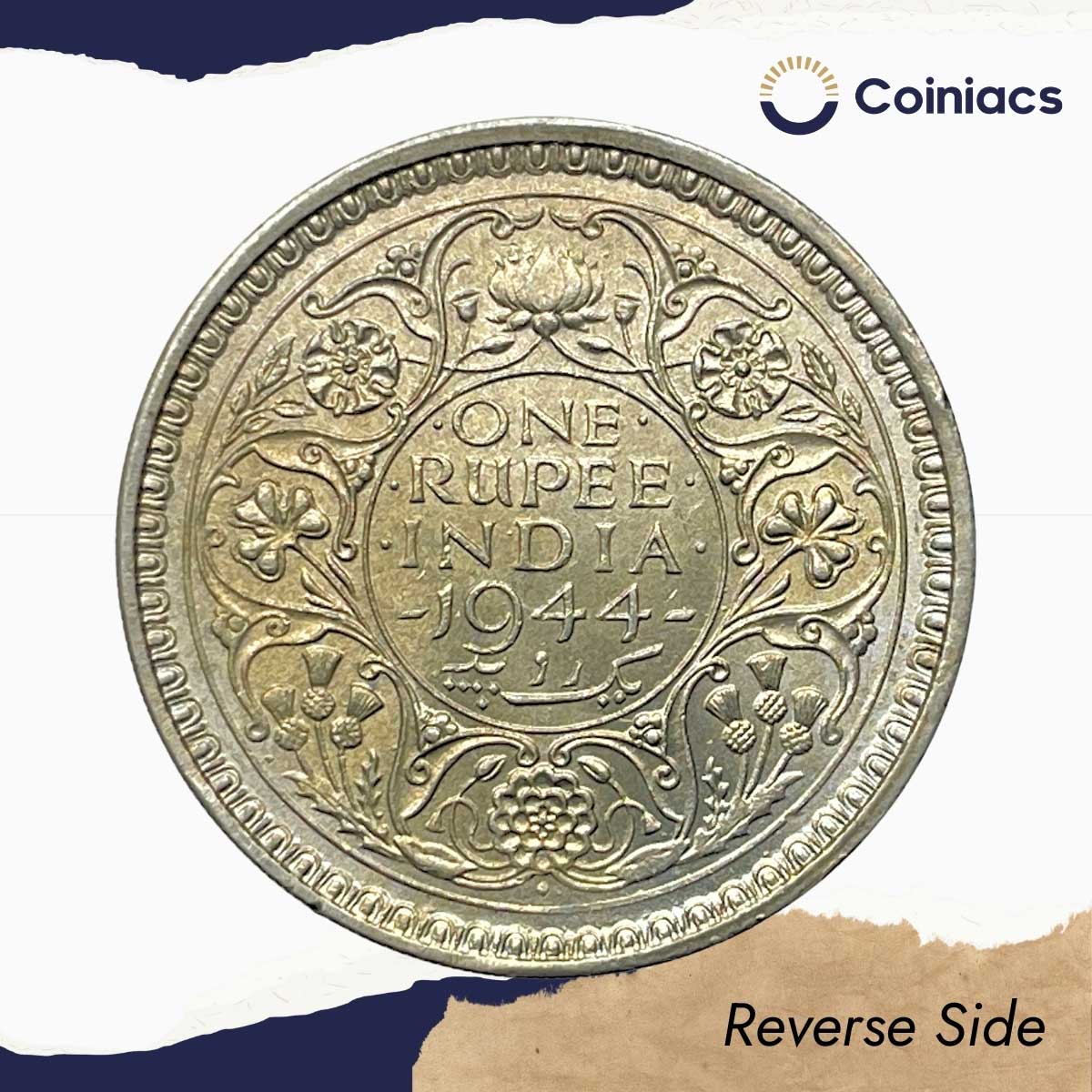 One Rupee George VI King Emperor 1944 CE Bombay Mint (Obv C, Rev III) 11.6 gms Silver Coin, British India Uniform Coinage, UNC. - Image 3