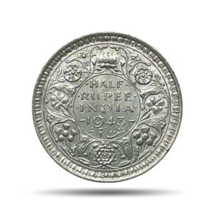 Half Rupee George VI King Emperor 1943 Bombay Mint (Obv B, Rev II) Silver Coin, British India Uniform Coinage, UNC.