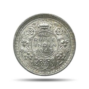 Half Rupee George VI King Emperor 1943 Lahore Mint (Obv B, Rev II) Silver Coin, British India Uniform Coinage, UNC.