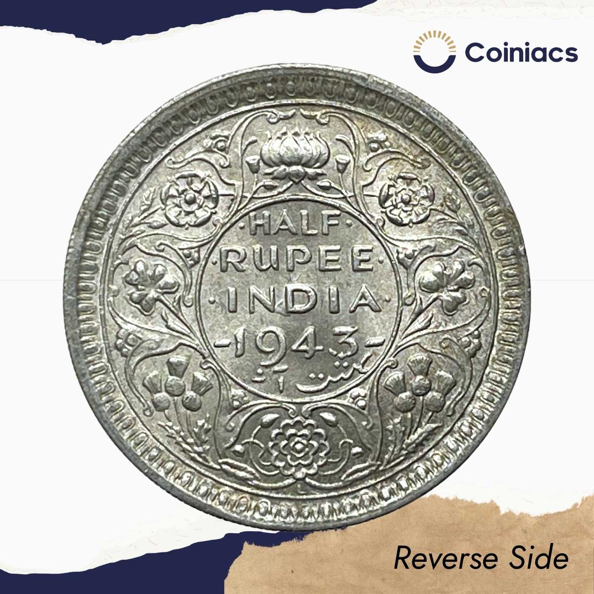 Half Rupee George VI King Emperor 1943 Lahore Mint (Obv B, Rev II) Silver Coin, British India Uniform Coinage, UNC. - Image 3