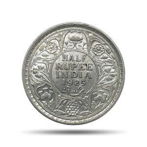 Scarce Half Rupee George V King Emperor 1925 Calcutta Mint Silver Coin, British India Uniform Coinage, Collectible.