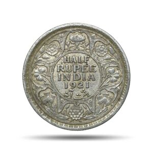 Scarce Half Rupee George V King Emperor 1921 Calcutta Mint Silver Coin, British India Uniform Coinage, Collectible.