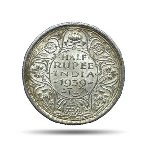 Scarce Half Rupee George VI King Emperor 1939 Calcutta Mint Silver Coin, British India Uniform Coinage, AUNC.