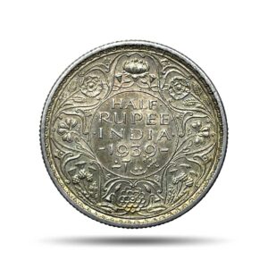 Scarce Half Rupee George VI King Emperor 1939 Calcutta Mint Silver Coin, British India Uniform Coinage, UNC.