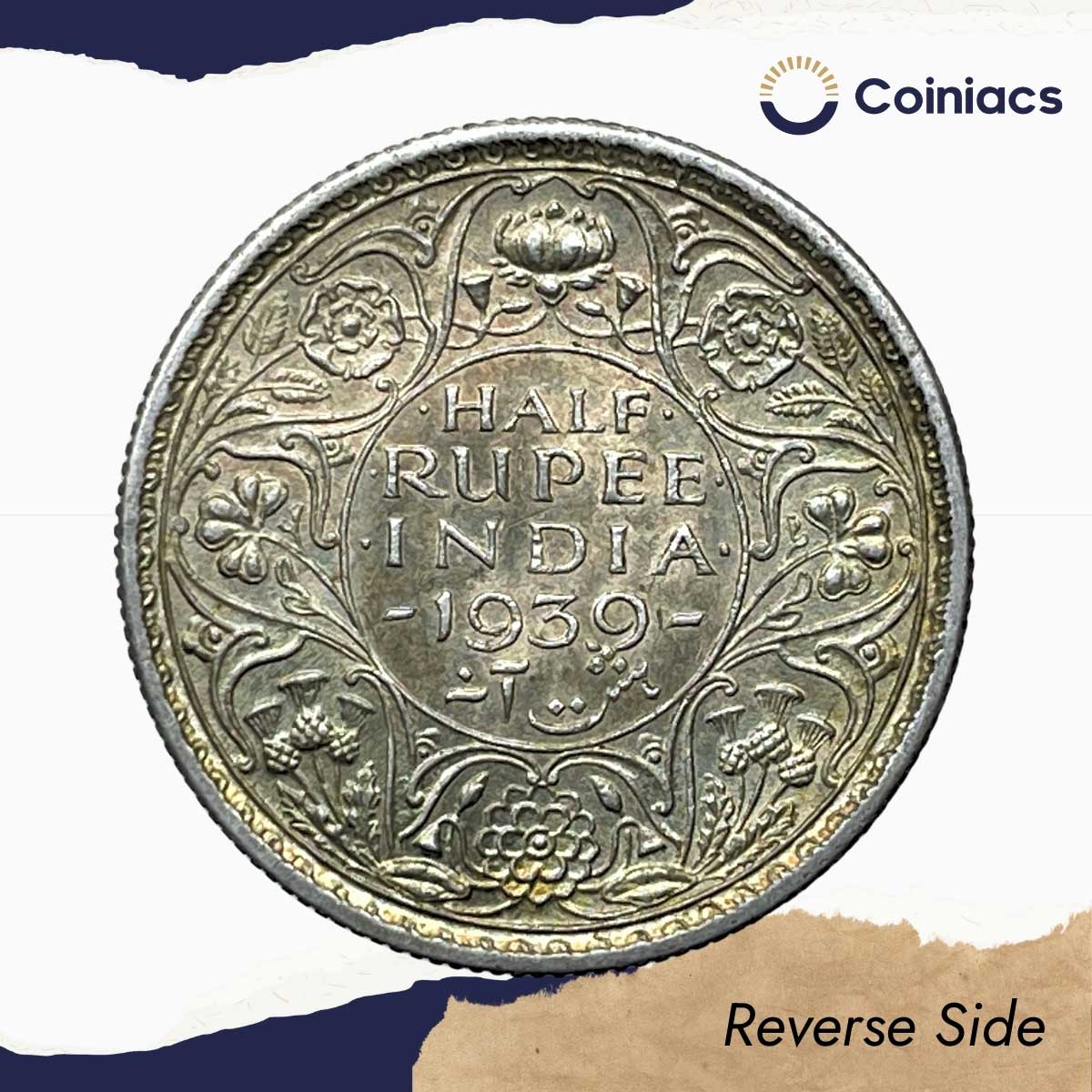 Scarce Half Rupee George VI King Emperor 1939 Calcutta Mint Silver Coin, British India Uniform Coinage, UNC. - Image 3