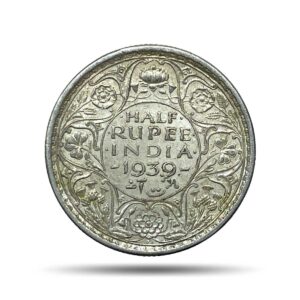 Scarce Half Rupee George VI King Emperor 1939 Bombay Mint Silver Coin, British India Uniform Coinage, XF.