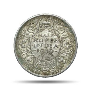 Scarce Half Rupee George VI King Emperor 1939 Bombay Mint Silver Coin, British India Uniform Coinage, Collectible.