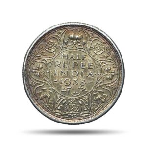Rare Half Rupee George VI King Emperor 1938 (Key Date) Bombay Mint Silver Coin, British India Uniform Coinage, AUNC.