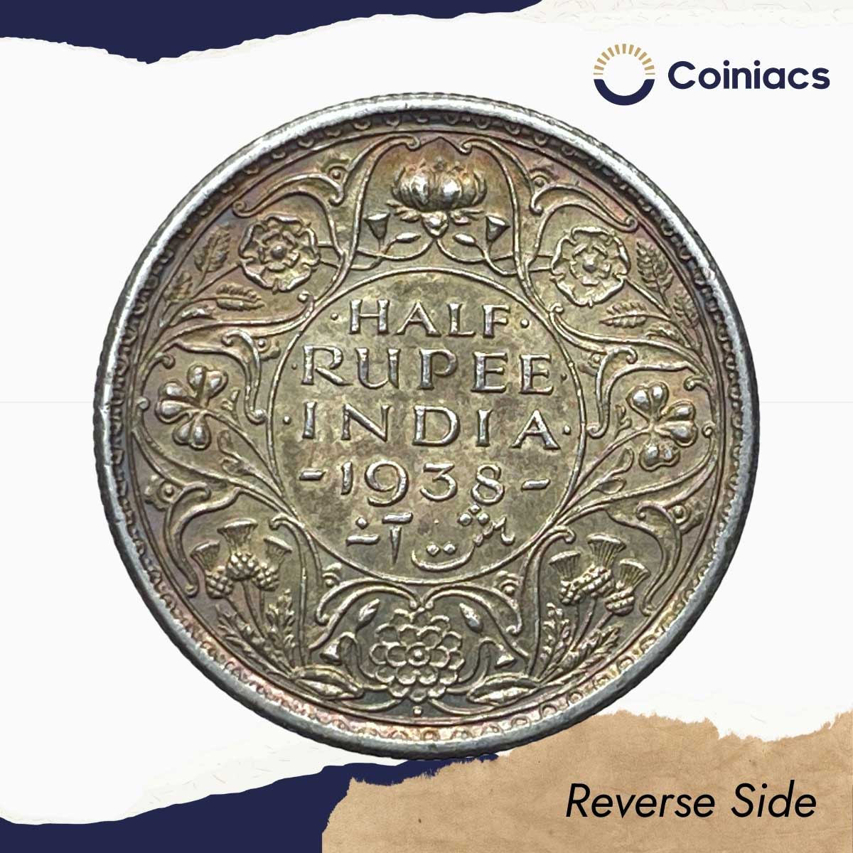 Rare Half Rupee George VI King Emperor 1938 (Key Date) Bombay Mint Silver Coin, British India Uniform Coinage, AUNC. - Image 3