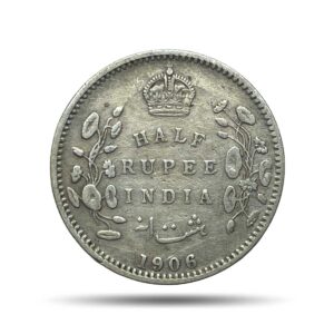 Scarce Half Rupee Edward VII 1906 Calcutta Mint Silver Coin, British India Uniform Coinage, Collectible.