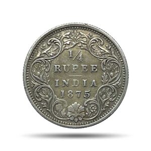 1/4 Rupee Victoria Queen 1875 (Key date) Silver Coin, British India Uniform Coinage, Collectible.