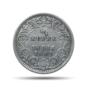 1/4 Rupee Victoria Empress 1901 Calcutta Mint 'C' Incused Silver Coin, British India Uniform Coinage, Collectible.