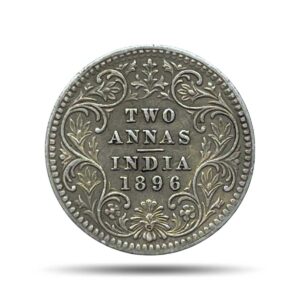 Two Annas Victoria Empress 1896 Calcutta Mint 'C' incuse (Obv B, Rev II) Silver Coin, British India Uniform Coinage, Collectable.