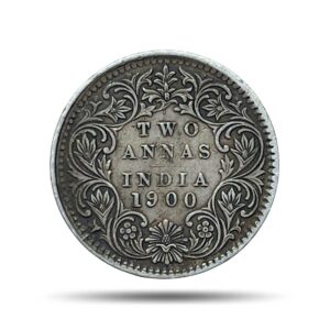 Two Annas Victoria Empress 1900 Bombay Mint 'B' Raised (Obv B, Rev II) Silver Coin, British India Uniform Coinage, Collectable.