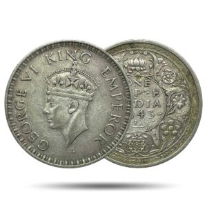 Rare One Rupee George VI King Emperor (Obv A(b), Rev II) 1943 Silver Coin, British India Uniform Coinage, Collectible.