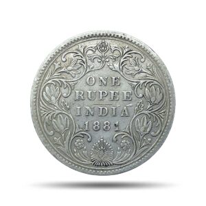 Rare One Rupee Victoria Empress 1881 (Key Date) Bombay Mint (Obv A3, Rev II(iv)) Silver Coin, British India Uniform Coinage, Collectible.