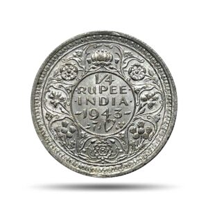 1/4 Rupee George VI King Emperor 1943 Bombay Mint (Head II, Rev II) Silver Coin, British India Uniform Coinage, UNC.