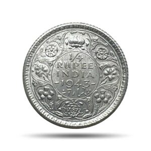 1/4 Rupee George VI King Emperor 1943 Calcutta Mint (Head II, Rev II) Silver Coin, British India Uniform Coinage, UNC.