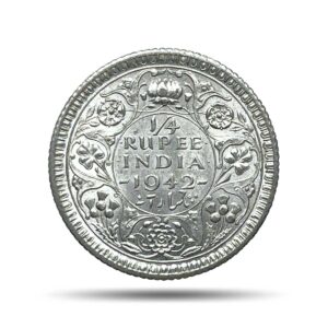 1/4 Rupee George VI King Emperor 1942 Calcutta Mint (Head II, Rev II) Silver Coin, British India Uniform Coinage, UNC.