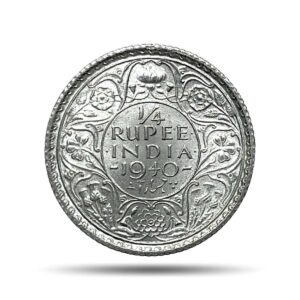 1/4 Rupee George VI King Emperor 1940 Calcutta Mint (Head II, Rev I) Silver Coin, British India Uniform Coinage, UNC.