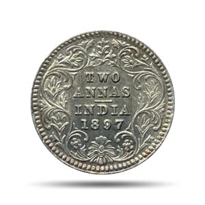 Rare Two Annas Victoria Empress 1897 Calcutta Mint 'C' Incuse (Obv B, Rev II) Silver Coin, British India Uniform Coinage, UNC.