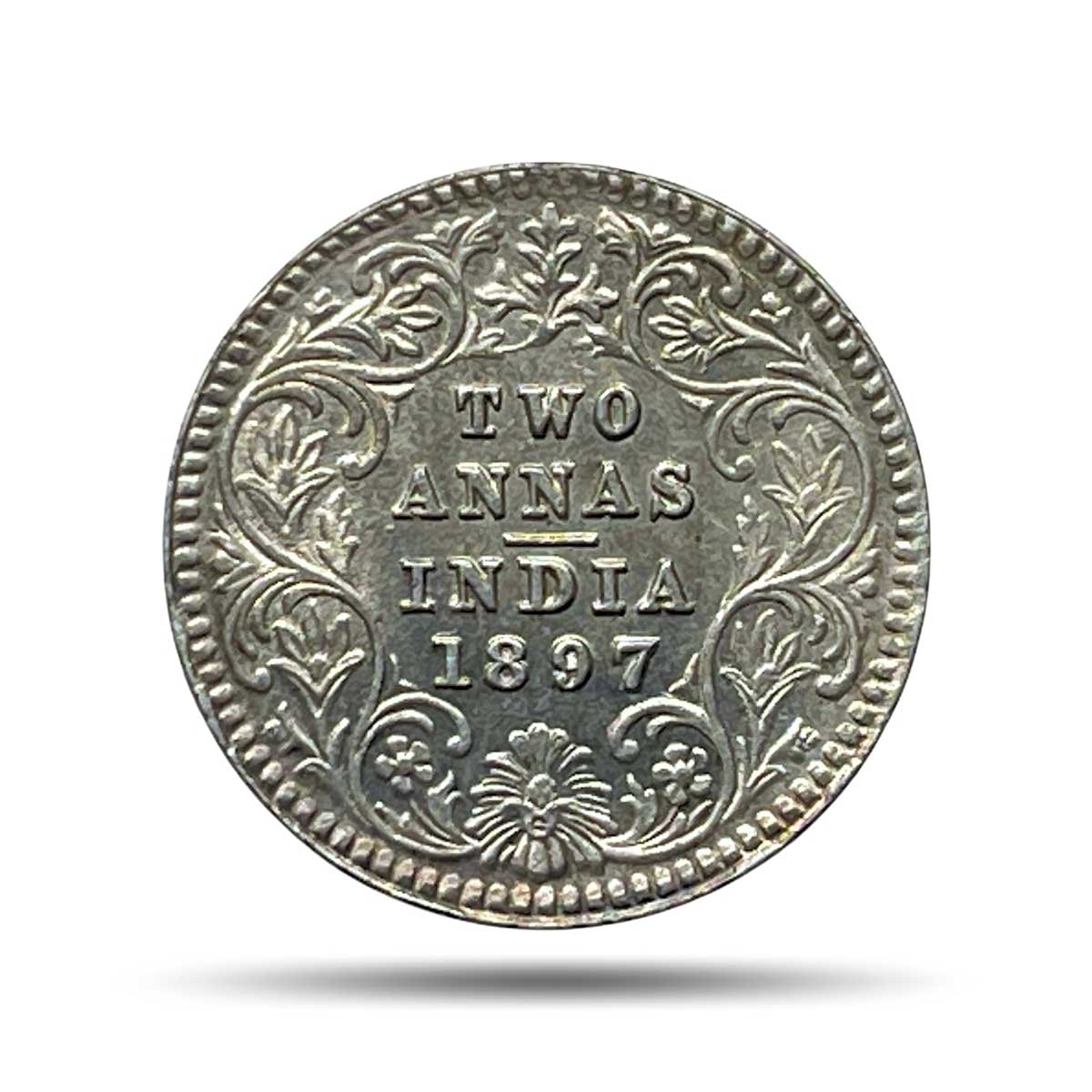 Rare Two Annas Victoria Empress 1897 Calcutta Mint 'C' Incuse (Obv B, Rev II) Silver Coin, British India Uniform Coinage, UNC.