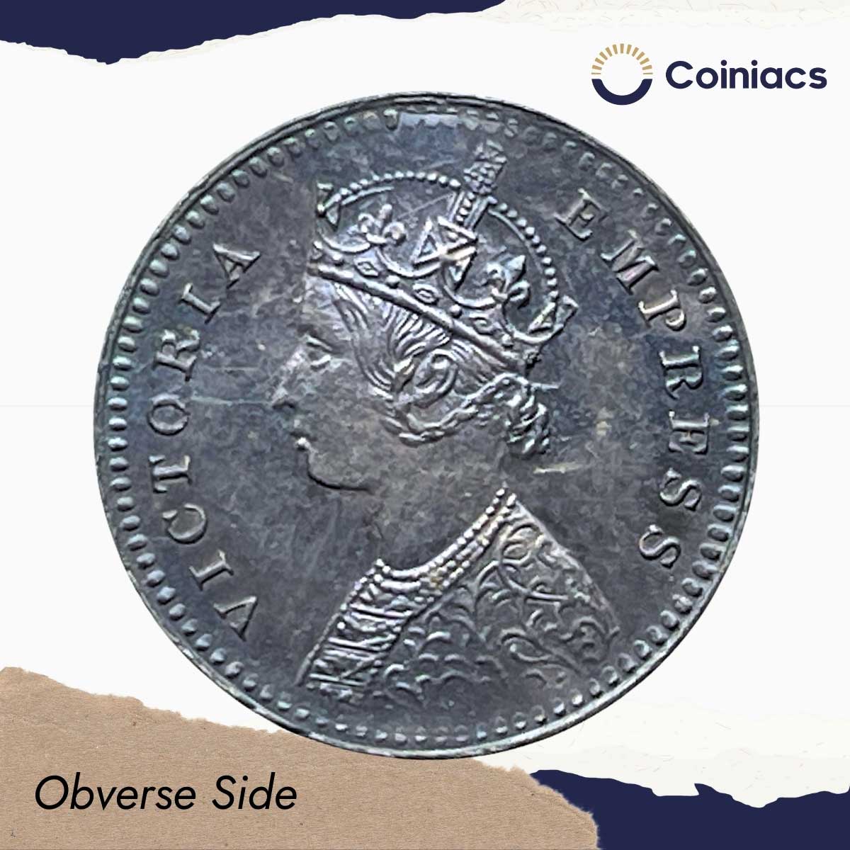 Rare Two Annas Victoria Empress 1897 Calcutta Mint 'C' Incuse (Obv B, Rev II) Silver Coin, British India Uniform Coinage, UNC. - Image 2
