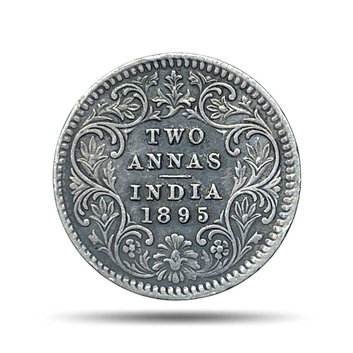 Two Annas Victoria Empress 1895 Silver Coin, British India Uniform Coinage, Collectable.