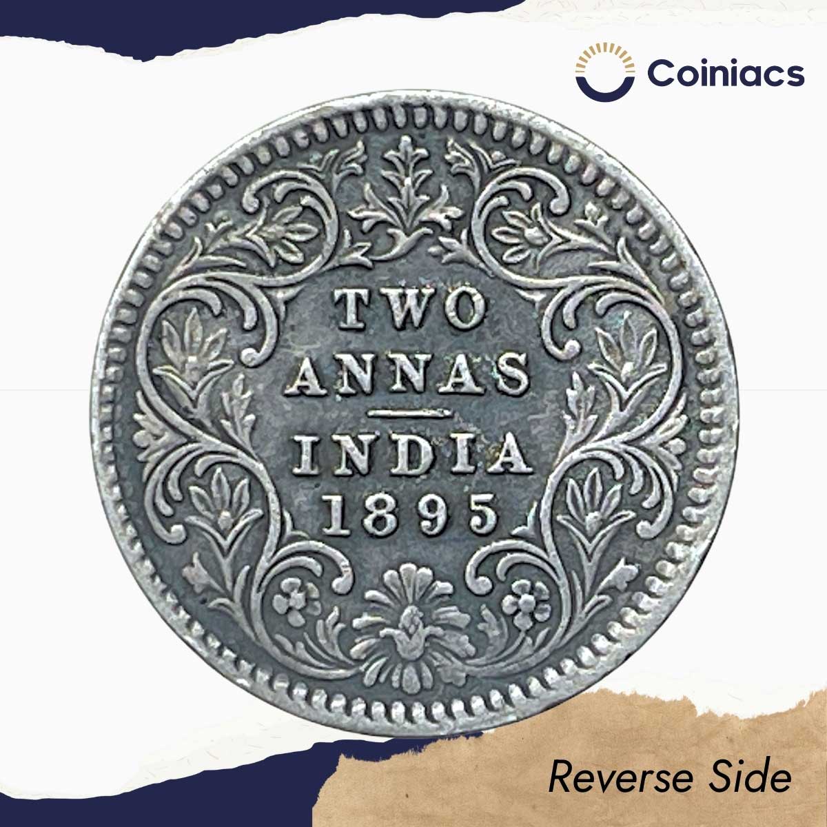 Two Annas Victoria Empress 1895 Silver Coin, British India Uniform Coinage, Collectable. - Image 3