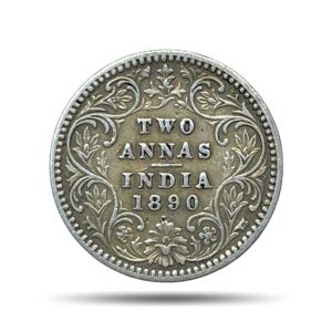 Two Annas Victoria Empress 1890 Bombay Mint 'B' Incuse Silver Coin, British India Uniform Coinage, Collectable.