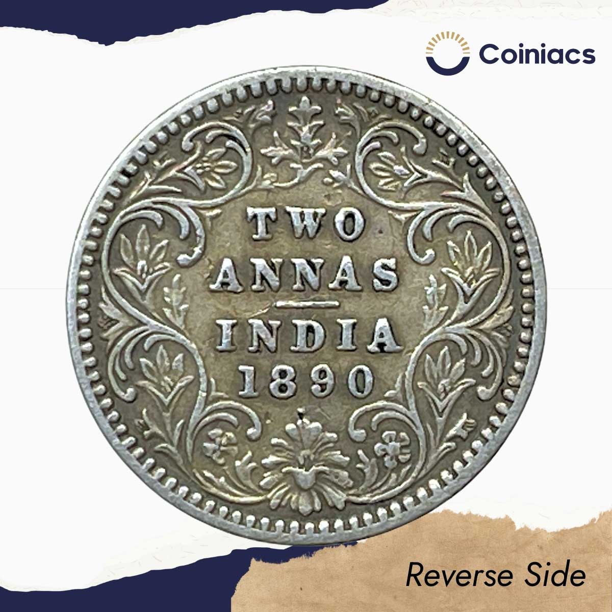Two Annas Victoria Empress 1890 Bombay Mint 'B' Incuse Silver Coin, British India Uniform Coinage, Collectable. - Image 3