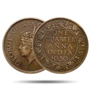 Scarce Quarter Anna George VI King Emperor 1939 Mature Head (Head Type 2) Calcutta Mint Bronze Coin, British India Uniform Coinage, Collectable.