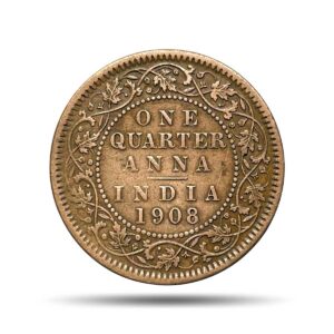 One Quarter Anna Edward VII King & Emperor 1908 Calcutta Mint Bronze Coin, British India Uniform Coinage, Collectible.