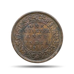 One Quarter Anna Edward VII King & Emperor 1910 Calcutta Mint Bronze Coin, British India Uniform Coinage, Collectible.