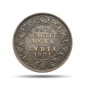 Quarter Anna George V King Emperor 1931 Calcutta Mint Bronze Coin, British India Uniform Coinage, Collectible.