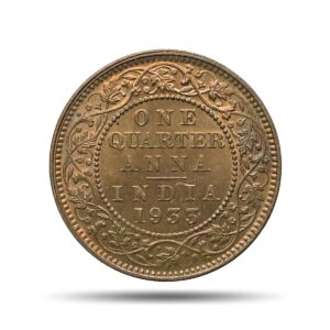 Quarter Anna George V King Emperor 1933 Calcutta Mint Bronze Coin, British India Uniform Coinage, UNC.