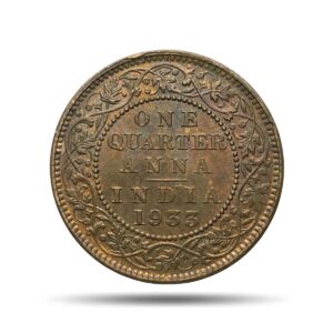 Quarter Anna George V King Emperor 1933 Calcutta Mint Bronze Coin, British India Uniform Coinage, UNC.